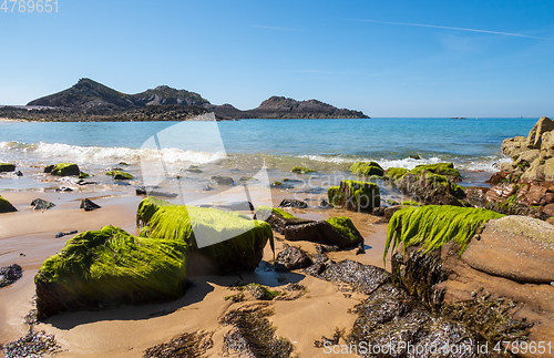 Image of Wave and green on stones in Erquy