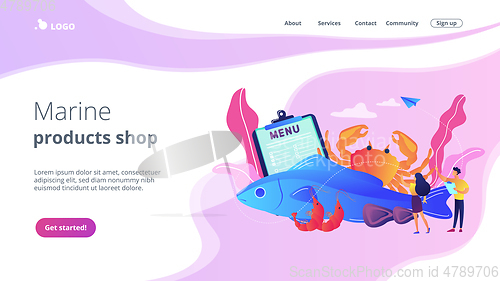Image of Seafood menu concept landing page.