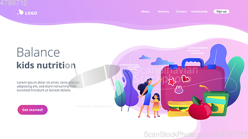 Image of Kids lunch box concept landing page.