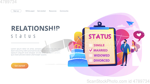 Image of Relationship status concept landing page.