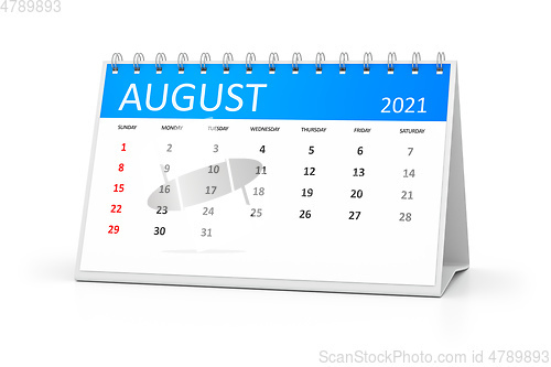 Image of table calendar 2021 august