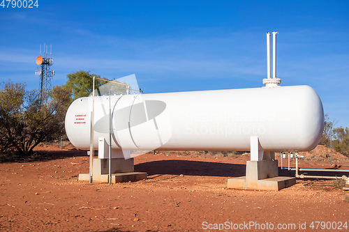 Image of big white gas tank in Australia