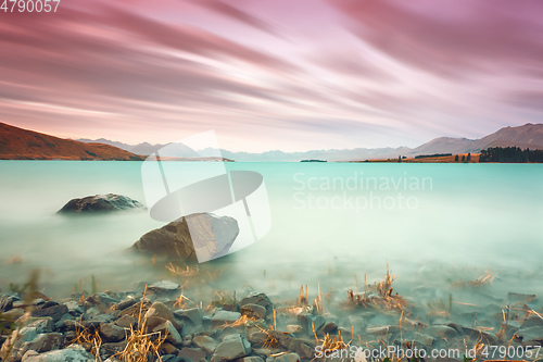 Image of long time exposure at lake Tekapo New Zealand