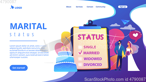 Image of Relationship status concept landing page.