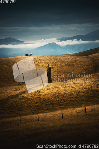 Image of an impression of the south island of New Zealand