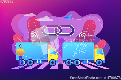 Image of Truck platooning concept vector illustration.