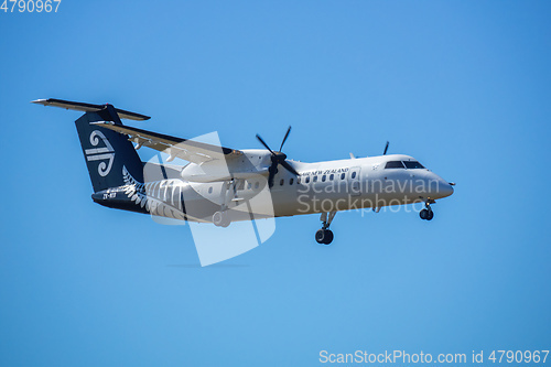 Image of Air New Zealand airplane is landing at the Auckland Airport