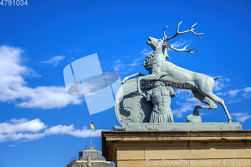 Image of deer statue at new castle Stuttgart Germany