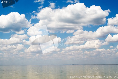 Image of The blue sky and clouds over a bay