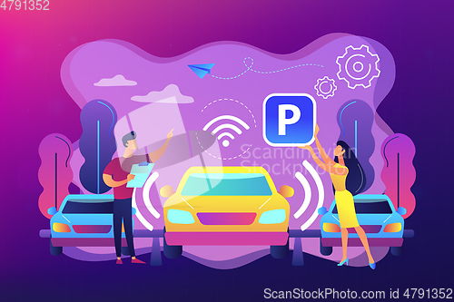 Image of Self-parking car system concept vector illustration.