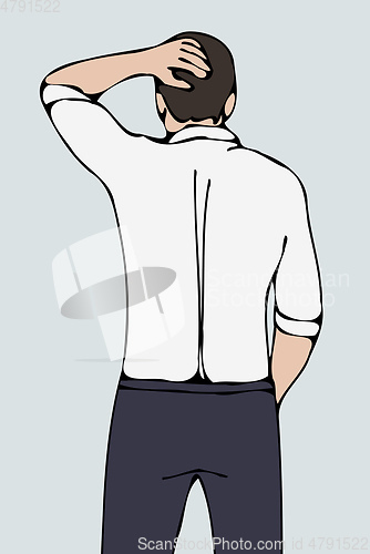 Image of business man back with hand on head