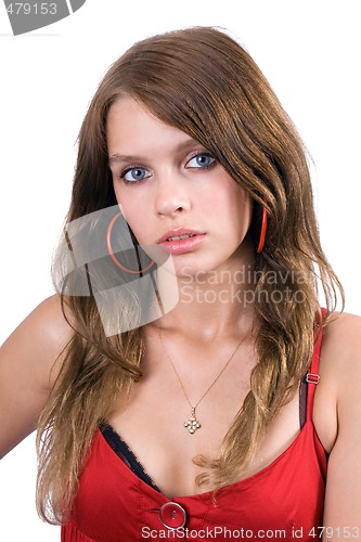 Image of portrait of the beauty young woman in red dress