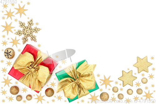 Image of Christmas Gift Boxes with Stars and Baubles