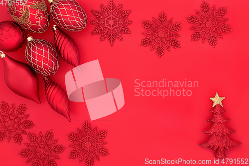 Image of Christmas Red Bauble Background Composition