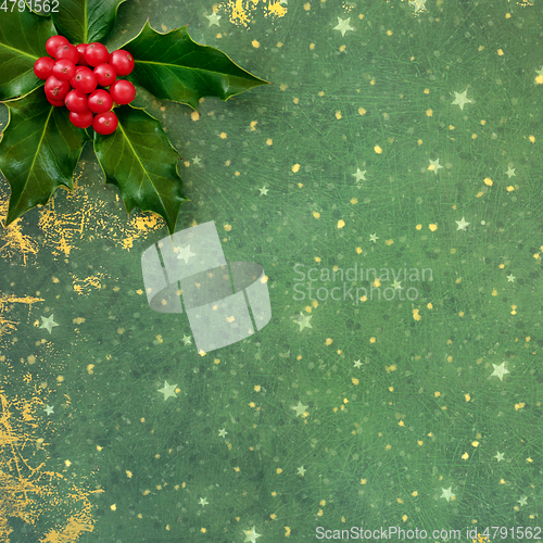 Image of Holly Berry Festive Background for the Winter Solstice          