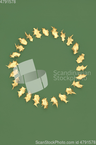Image of Christmas Wreath of Gold Holly Leaves