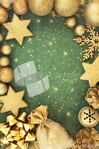 Image of Festive Christmas Background with Gold Baubles