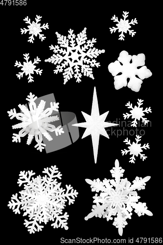 Image of Christmas and Winter Frosted Snowflake and Star Decorations