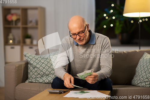 Image of senior man counting money at home