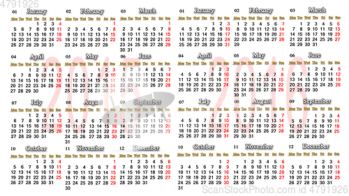 Image of calendar for 2015 - 2016 in English