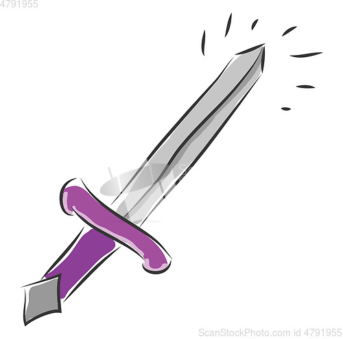 Image of Silver sword with purple handle vector illustration on white bac