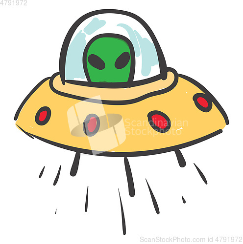 Image of A ufo with alien inside, vector color illustration.
