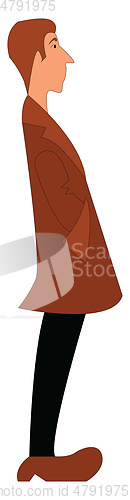 Image of A boy in a brown coat, vector color illustration.