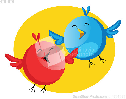 Image of Funny blue and red bird singing Easter song illustration web vec