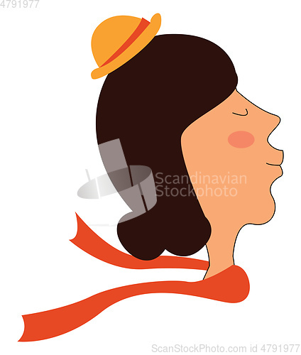 Image of Portrait of a young woman in a small orange hat isolated on whit