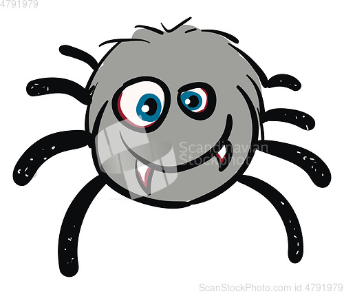 Image of Funny smiling grey spider with bloody teeth vector illustration 