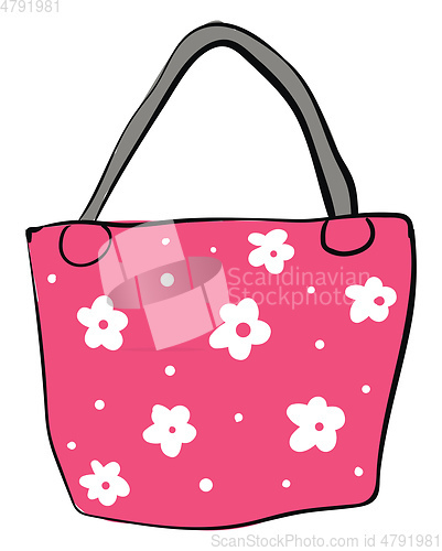 Image of Pink bag with white flowers and grey handle vector illustration 