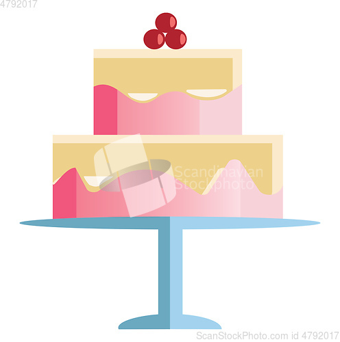 Image of Two layer celebration cake with cherry decoration vector or colo