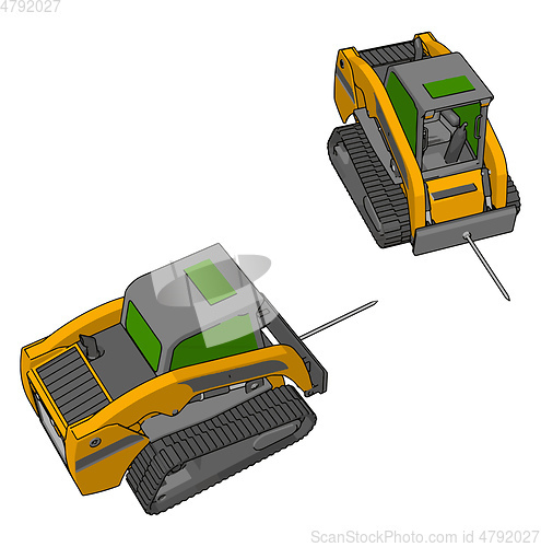 Image of Green and yellow bale transportation vehicles vector illustratio
