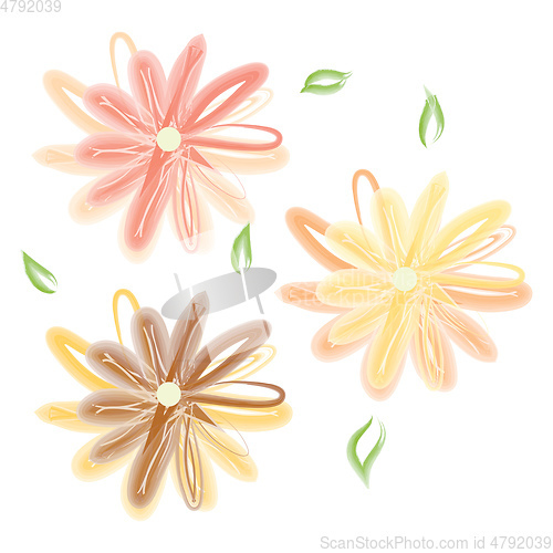 Image of Three blooming flowers vector or color illustration