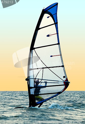 Image of Windsurfer on waves of a sea