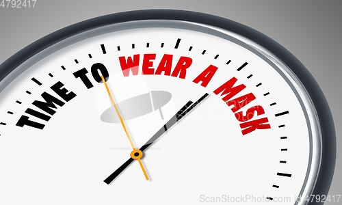 Image of clock with text time to wear a mask