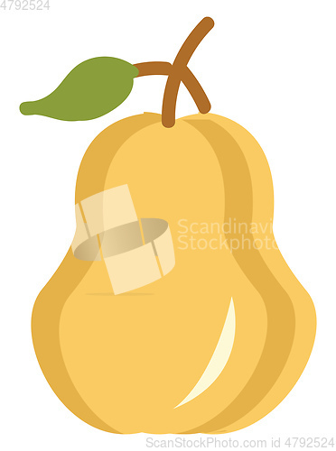 Image of Yellow-colored cartoon pear fruit with green leaves vector or co