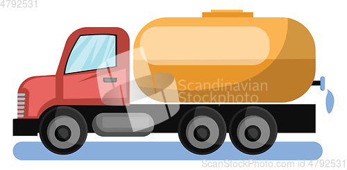 Image of Vector illustration of red water tanker truck with yellow cister