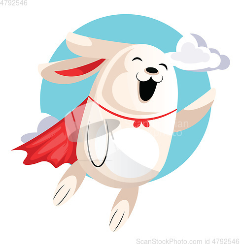 Image of superhero easter bunny flying in clouds illustration web vector 