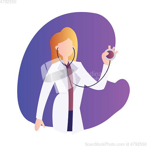 Image of Vector illustration of a female doctor holding a stetoscope insi