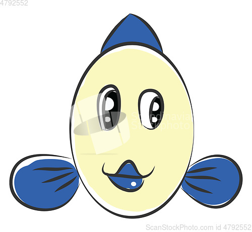 Image of Blue and white round smiling fish  vector illustration on white 