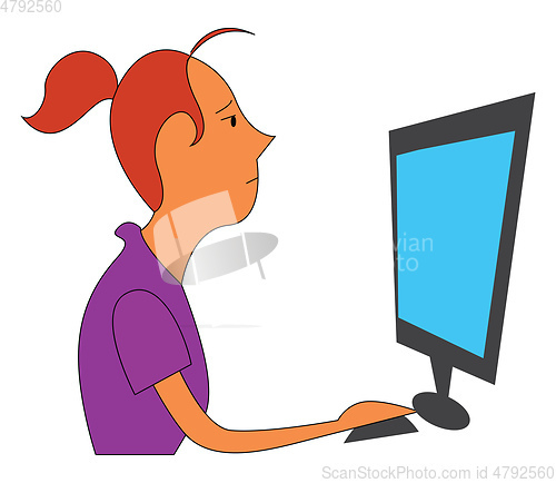 Image of Girl working on project on desktop computer illustration print v