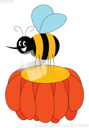 Image of Happy bee on the orang flower vector illustration on white backg