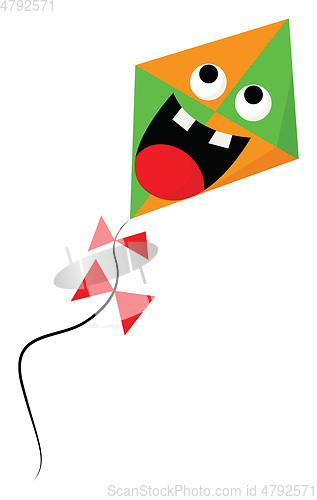 Image of A scared orange and green-colored colored cartoon kite vector or