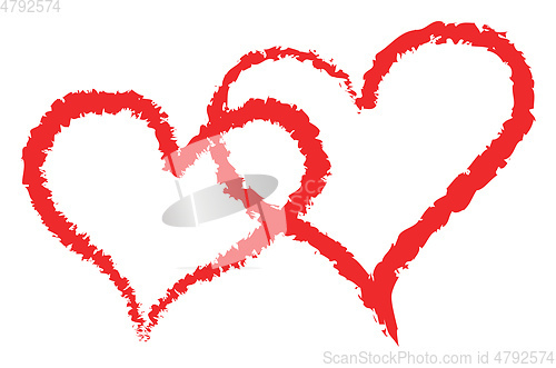 Image of Two Valentine red feathery hearts vector or color illustration