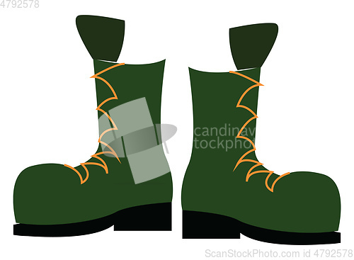 Image of A green high ankle sturdy boot with laces used by soldiers vecto