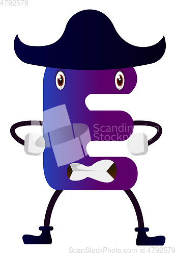 Image of Purple letter E with black hat vector illustartion on white back