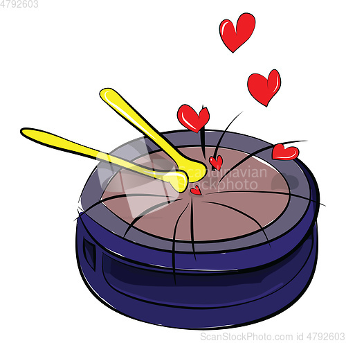 Image of Painting a blue drum set struck with two yellow sticks and produ