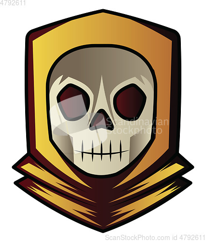 Image of Skull wearing yellow hoody illustration vector on white backgrou