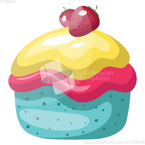 Image of Colorful cupcake with strawberry on topillustration vector on wh